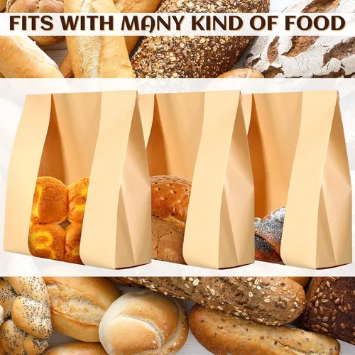 Miniatura 4 de Meanplan 150 bolsas de panadería con ventana, bolsas grandes de papel para pan casero, embalaje Kraft con 10 hojas de calcomanías para pan de masa
