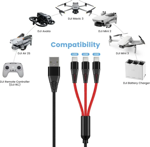 Miniatura 2 de Cargador para DJI Neo, Mini 4K, Mini 2 SE, 3 Pro, 4 Pro, Air 2S, Avata, Mavic Drones, 3 en 1 USB tipo C 3A cable de carga rápida con adaptador de 18