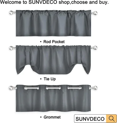 Miniatura 7 de DECOVSUN Cenefa opaca con amarre para ventana de 18 pulgadas de largo, con aislamiento térmico, cenefa ajustable para ventanas de cocina, bolsillo