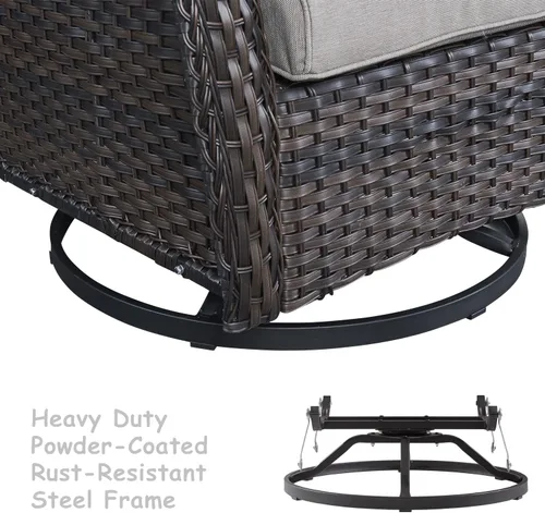 Miniatura 5 de HUMMUH Sillas Mecedoras Giratorias de Mimbre para Patio Exterior con Respaldo Alto, Sillas Deslizantes de Ratán PE, Juego de Muebles de Patio de 4