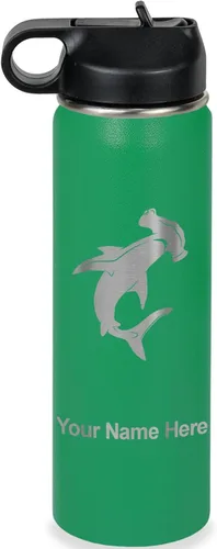 Miniatura 38 de LaserGram Botella de agua personalizada, tiburón martillo, acero inoxidable de doble pared aislada al vacío con popote superior, regalo grabado