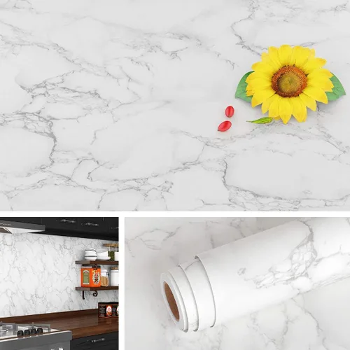 Miniatura 8 de Livelynine Papel adhesivo de mármol blanco para encimeras, papel tapiz autoadhesivo para encimeras, papel tapiz autoadhesivo impermeable, cubiertas