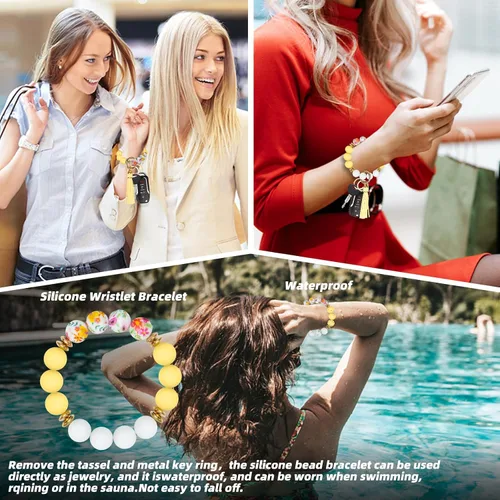 Miniatura 6 de Llavero de pulsera para coche, llavero con cuentas de silicona para mujer