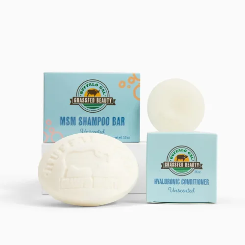 MSM + Tallow Shampoo & Conditioner Bar Set – Sin perfume – Sin sulfato – Sistema de cuidado del cabello sin silicona para un cabello suave, liso y