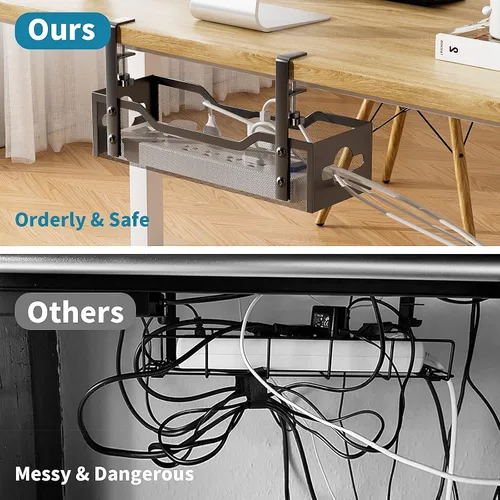 Miniatura 4 de Bandeja de organización de cables para debajo del escritorio, sin taladros, organización de cables de malla metálica debajo del escritorio