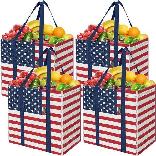 Miniatura 22 de BALEINE 2 PK Grocery Bags Reusable Shopping Bags with Reinforced Bottom, Heavy Duty Foldable Tote Bags (Antique Folidage)