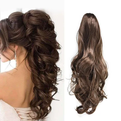 Miniatura 11 de Natural Mujeres Onduladas Chic Garra Pinza Pinza Cola de Caballo Coqueto Capa Extensión de Pelo 14" Rizado Fibra de Alta Temperatura Extensión de 1#