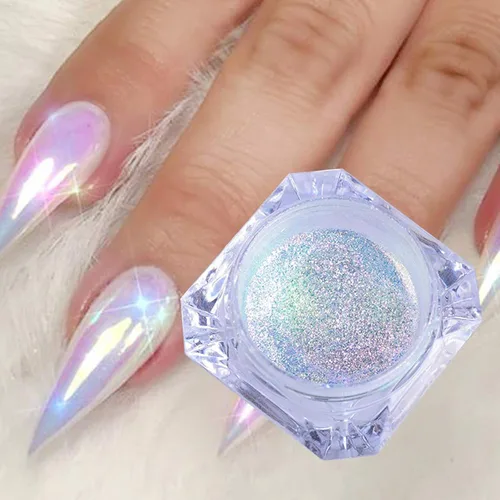 Miniatura 9 de 1 Caja de Polvo de Purpurina Holográfico para Uñas Color Arcoíris Efecto Neón Copos de Arte de Uñas Decoración Polvo Cromado para Uñas Polvo Punta