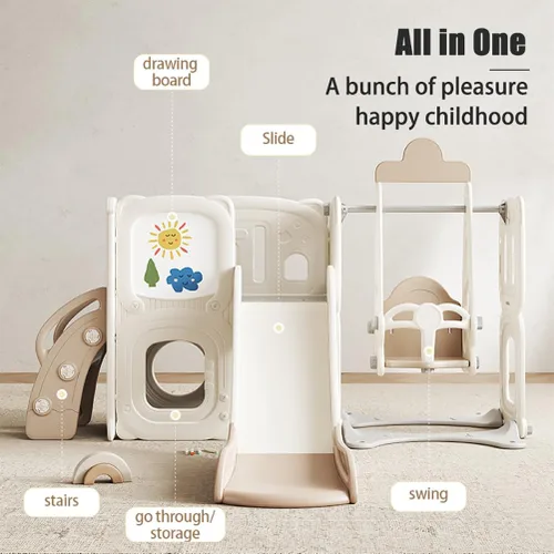 Miniatura 2 de Juego de toboganes 3 en 1 para niños pequeños con columpio y escalador, juego para niños con tobogán para niños pequeños, juego de patio trasero