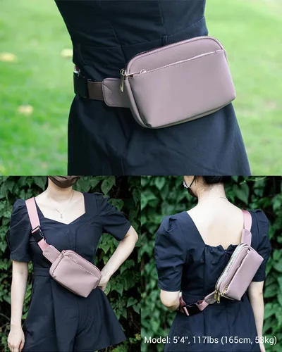 Miniatura 6 de Riñonera cruzada para mujer, cangurera de moda para mujer, cintura pequeña, bolsa de pecho con correa ajustable, 02 Gris PU