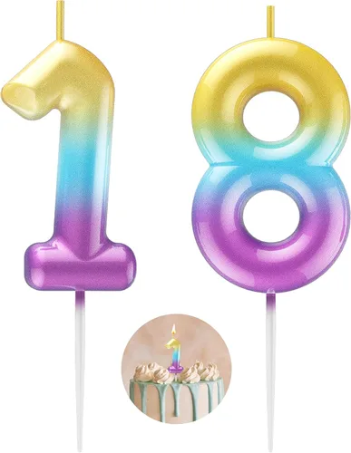Miniatura 135 de Velas número 2 arcoíris con número 3D de feliz cumpleaños para decoración de fiesta de pastel de cumpleaños, suministros de celebración