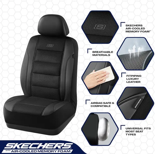 Miniatura 3 de Skechers Fundas de asiento de espuma viscoelástica y refrigeradas por aire, cuero de primera calidad con fundas de asiento de automóvil de malla