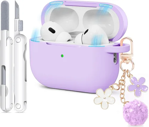 Miniatura 12 de Funda para AirPods Pro 2 con bonito llavero y bolígrafo de limpieza, funda de silicona suave para AirPods Pro de 2ª/1ª generación para mujeres