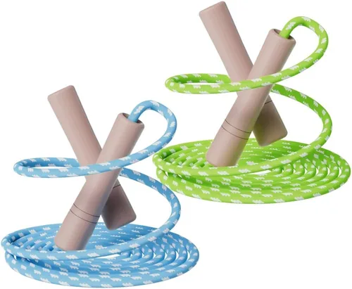 Miniatura 7 de Cuerda de saltar para niños – Mango de madera – Cuerda de saltar ajustable de algodón trenzado para niños pequeños fitness entrenamiento ejercicio