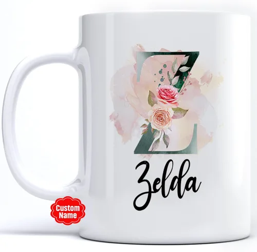 Miniatura 27 de PREZZY Taza personalizada con letra N con inicial, monograma personalizado, taza de café floral, regalos para mujeres, hombres, familiares, amigos