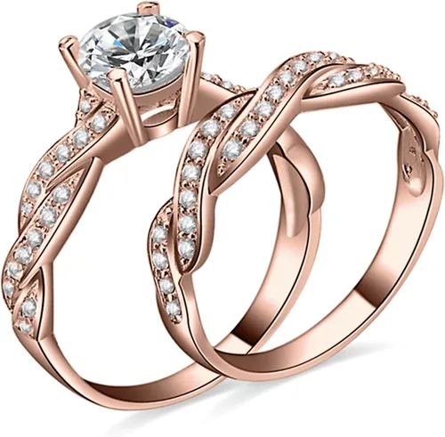 Miniatura 17 de JewelryPalace Anillos de compromiso para mujer, plata de ley 925 chapada en oro de 14 quilates, anillos de promesa de circonita cúbica para ella