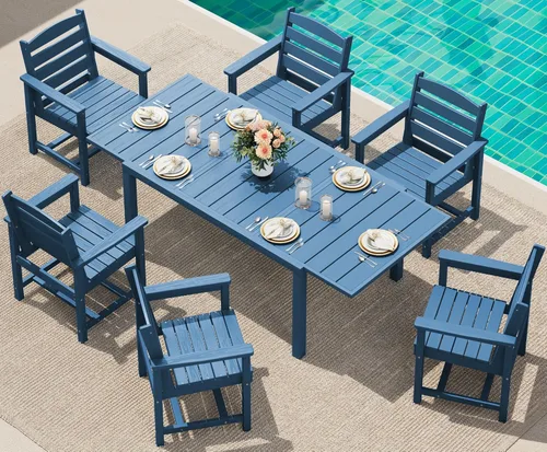 Miniatura 43 de SERWALL Juego de comedor para exteriores de 9 piezas, mesa de comedor expandible de 60 a 83 pulgadas y 8 sillas de polietileno de alta densidad