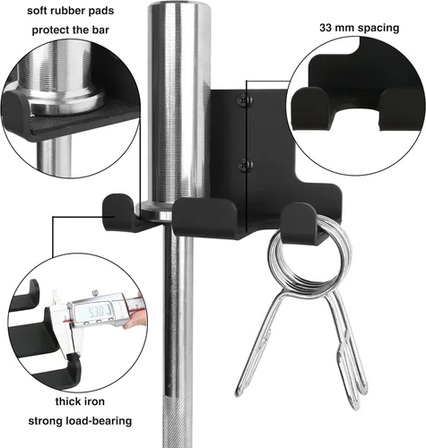 Miniatura 6 de Soporte de barra para barra de montaje en pared, soporte de almacenamiento para barra olímpica, para el hogar, comercial, garaje y gimnasio Soporte