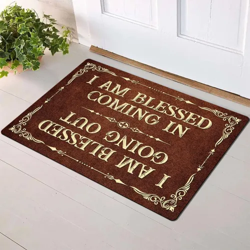 Miniatura 4 de Geerta Faithgee - Felpudo con texto en inglés "I Am Blessed Coming and Going Out", tapete religioso para entrada interior y exterior, tapete