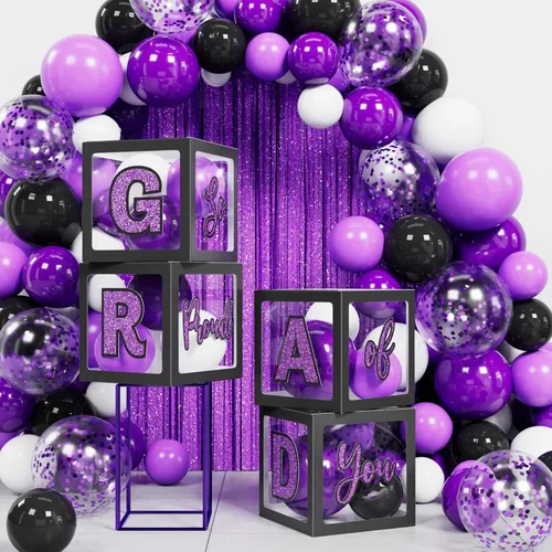 Miniatura 5 de Decoraciones de graduación 2026: 86 piezas de suministros de decoración para fiesta de graduación, incluye cuerdas de luz LED, cajas de bloque
