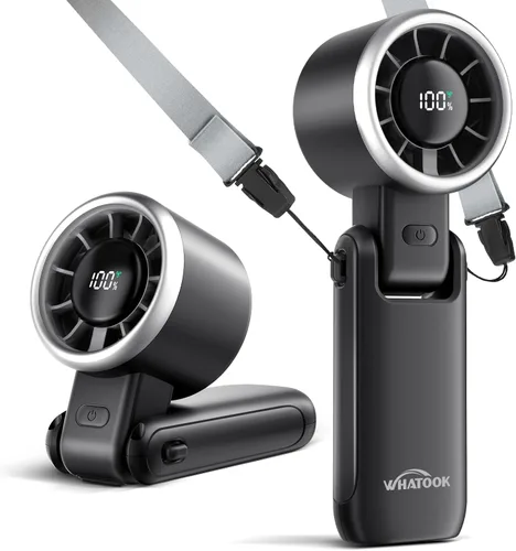 WHATOOK Ventilador Portátil Recargable Mini Ventiladores: Ventilador de Mano con Tecnología Air Turbo, 4000mAh y 5 Velocidades Pantalla LED,