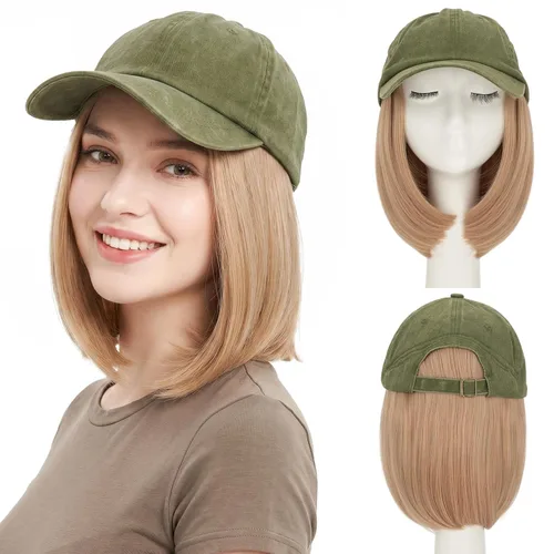 Miniatura 50 de SEGO Gorra de béisbol con extensiones de cabello para mujer, resistente al calor, sintético, 6 pulgadas, ajustable, corta, recta, peluca de repuesto