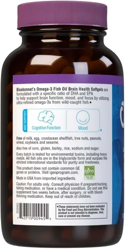 Miniatura 7 de BlueBonnet Nutrition Omega-3 Brain Formula Natural Wild Caught Triglicérido Forma DHA 1000 mg EPA 210 mg, suplemento de apoyo cognitivo altamente