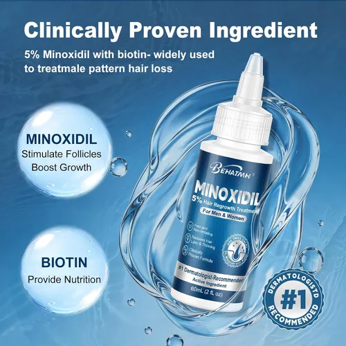 Miniatura 2 de Paquete de 8 sueros para el crecimiento del cabello y la barba de minoxidil al 5%, con biotina y aceite de ricino, minoxidil para hombres y mujeres
