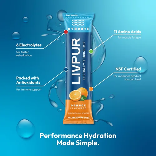 Miniatura 2 de LIVPUR Mezcla de Bebida con Electrolitos, Polvo de Hidratación Instantánea con Vitamina C, B6, B12 y Aminoácidos Esenciales para Apoyo Muscular