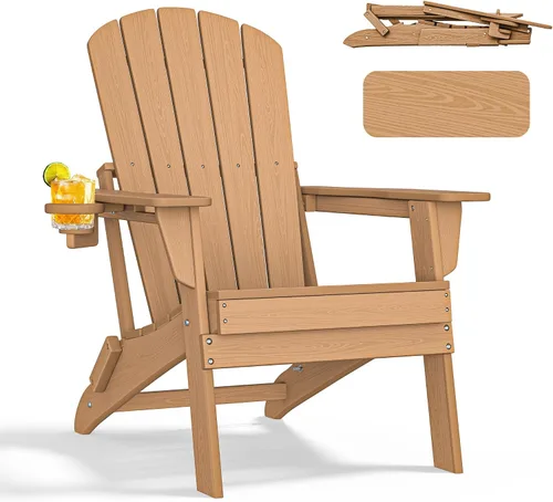 Miniatura 19 de nevilywood Silla Adirondack plegable – Respaldo ergonómico extendido, portavasos – Fácil montaje – Plástico HDPE duradero, resistente a