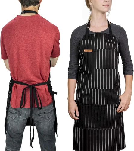 Chef Pomodoro Delantal de chef para hombre y mujer, delantal de cocina con bolsillos y correas ajustables para el cuello, delantal de cocina 100%