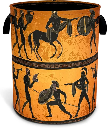 Cesta de Ropa Sucia con Mural de Guerrero Griego Antiguo, Tela Oxford, Cesto de Ropa con Asa Plegable Portátil, Cesta de Almacenamiento de Ropa 18.9