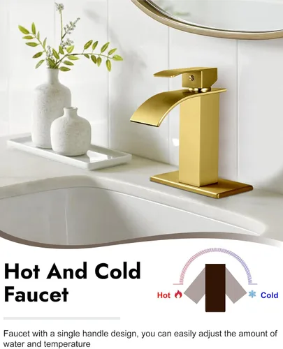 Miniatura 2 de Midanya Grifo de baño con boquilla de cascada de una sola manija, grifo de lavabo de baño de 1 agujero, moderno grifo de lavabo de lavabo de RV