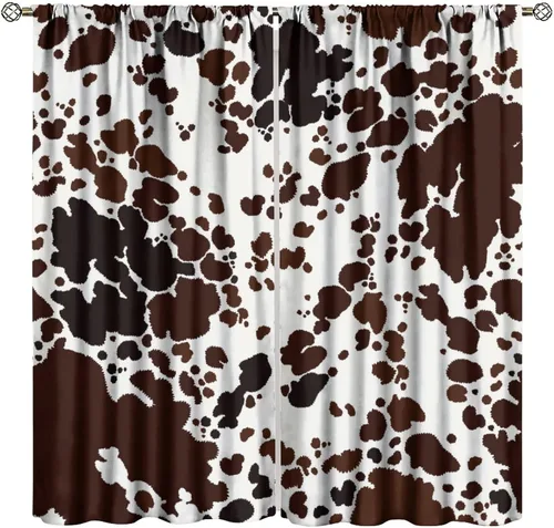 Miniatura 31 de Cortinas con estampado de piel de vaca, cortinas de piel de granja occidental, cortinas rústicas de granja de vaca marrón y blanca para niños, Piel