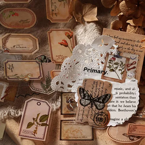 Miniatura 4 de Pegatinas de Junk Journal para Scrapbooking, 120 Piezas de Pegatinas Decorativas Retro de Flores Mariposas Naturaleza Poema Sello Letra para Álbum