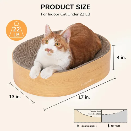 Miniatura 6 de FUKUMARU Cama rascador para gatos de cartón, almohadilla ovalada 2 en 1 para rascar para gatos, tabla de rascar para gatos, cama para interiores