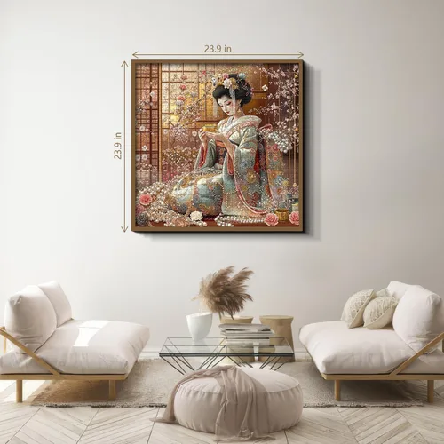 Miniatura 6 de PICKFORU Elegantes rompecabezas de geisha para adultos de 1000 piezas, rompecabezas retro con kimono de flor de cerezo, rompecabezas de arte japonés