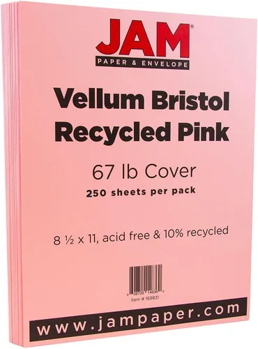 JAM PAPER Vellum Bristol - Cartulina de 67 libras, cubierta de 8.5 x 11 pulgadas, 147 GSM, rosa, 250 hojas/resma