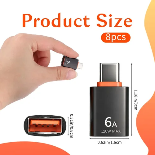 Miniatura 2 de Paquete de 8 adaptadores USB-C tipo C macho a tipo A hembra 3.0 OTG tipo C macho a USB hembra adaptador OTG para smartphone, laptop, tableta, etc.