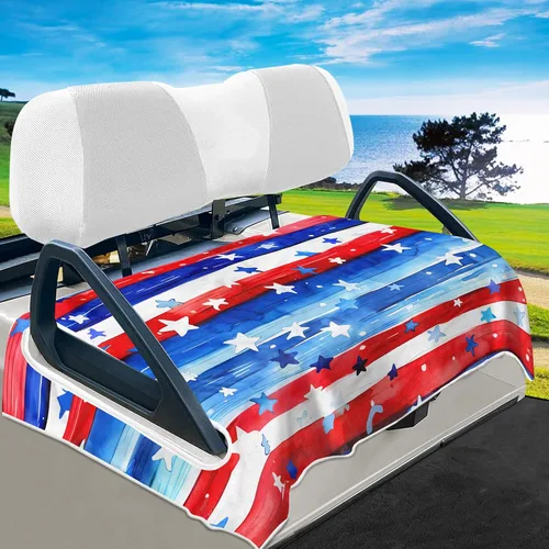 Miniatura 15 de YOKYHOM Fundas de asiento de carrito de golf con bandera estadounidense para 2/4 plazas, manta patriótica de Estados Unidos mantiene los asientos