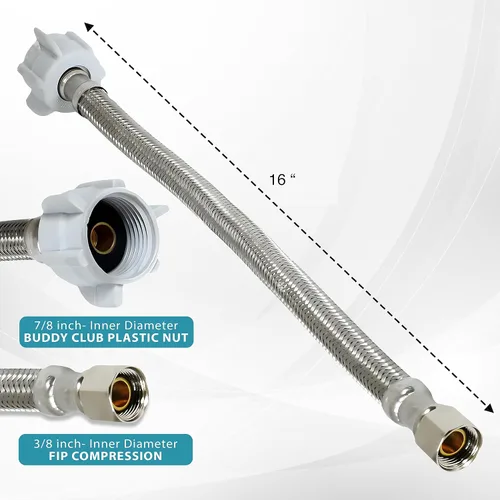 Miniatura 3 de Conector de inodoro - Manguera de inodoro trenzada de acero inoxidable con rosca de compresión hembra de 3/8 x rosca hembra de 7/8 - Línea