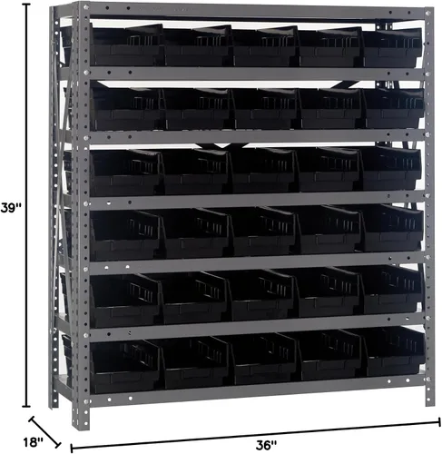 Miniatura 264 de Quantum QSBU-245BK Heavy Duty Shelving Unit with (7) Shelves and (24) QUS245 Black Bins for Garage Warehouse Storage Distribution 400 lb Load