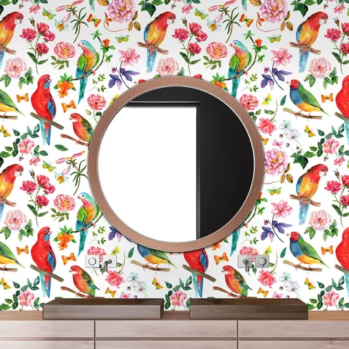 Miniatura 6 de Papel tapiz de 24 x 118 pulgadas de ancho, diseño floral de peonía y pájaro, papel tapiz de hojas de vinilo extraíble, autoadhesivo de mariposa