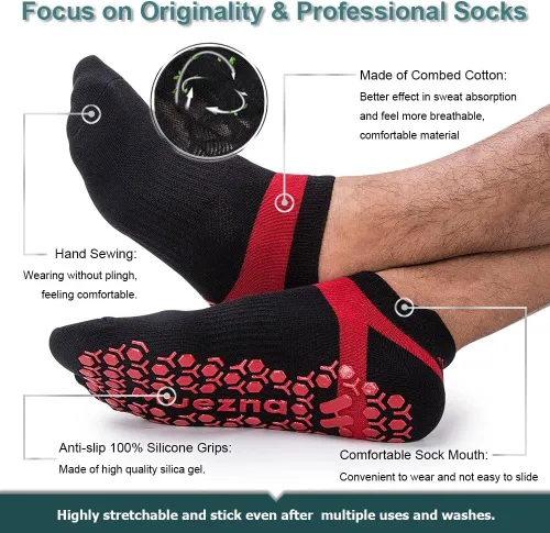 Miniatura 4 de Muezna Calcetines de yoga antideslizantes para hombre, para pilates, barras, Bikram Fitness Hospital con puños