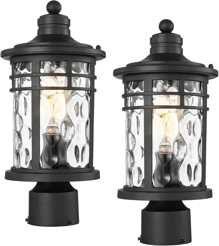 Miniatura 11 de Darkaway Luz de poste al aire libre, lámpara de poste de luz, carcasa de aluminio impermeable con vidrio ondulado ámbar para entrada de camino