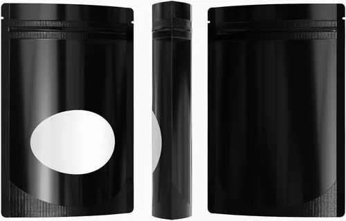 Miniatura 5 de Bolsa de doble cara de color mate/brillante con ventana redonda transparente (100 bolsas/paquete) (3.3 x 5.5 pulgadas, negro brillante)