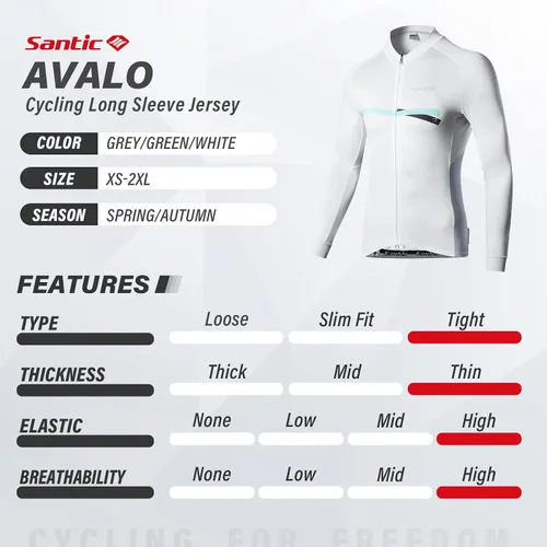 Miniatura 78 de Santic - Camiseta de ciclismo para hombre, manga larga, reflejante, cremallera completa, con bolsillos