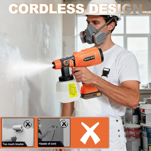 Miniatura 7 de Pulverizador de pintura inalámbrico para batería Black&Decker de 20V, pistola de pintura manual con 3 patrones de pulverización y 4 boquillas, ideal