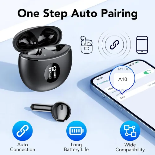 Miniatura 5 de Auriculares inalámbricos, auriculares Bluetooth 5.4, pantalla LED de 50 horas de reproducción, auriculares de graves profundos con 4 micrófonos ENC