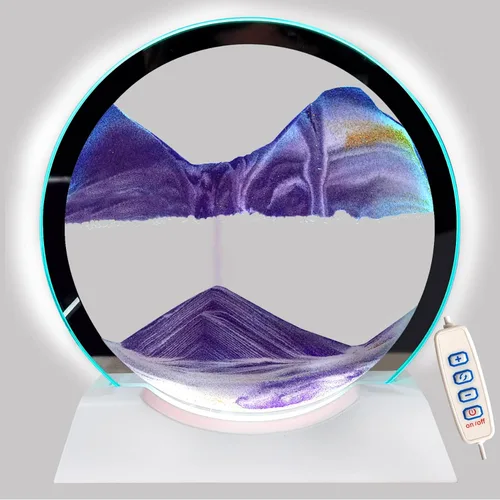 Akaco Arte de Arena Líquido en Movimiento con Luz Base de Madera Blanca Clara, Arte de Arena en Movimiento, Vidrio Redondo, Flujo de Arena, Pintura